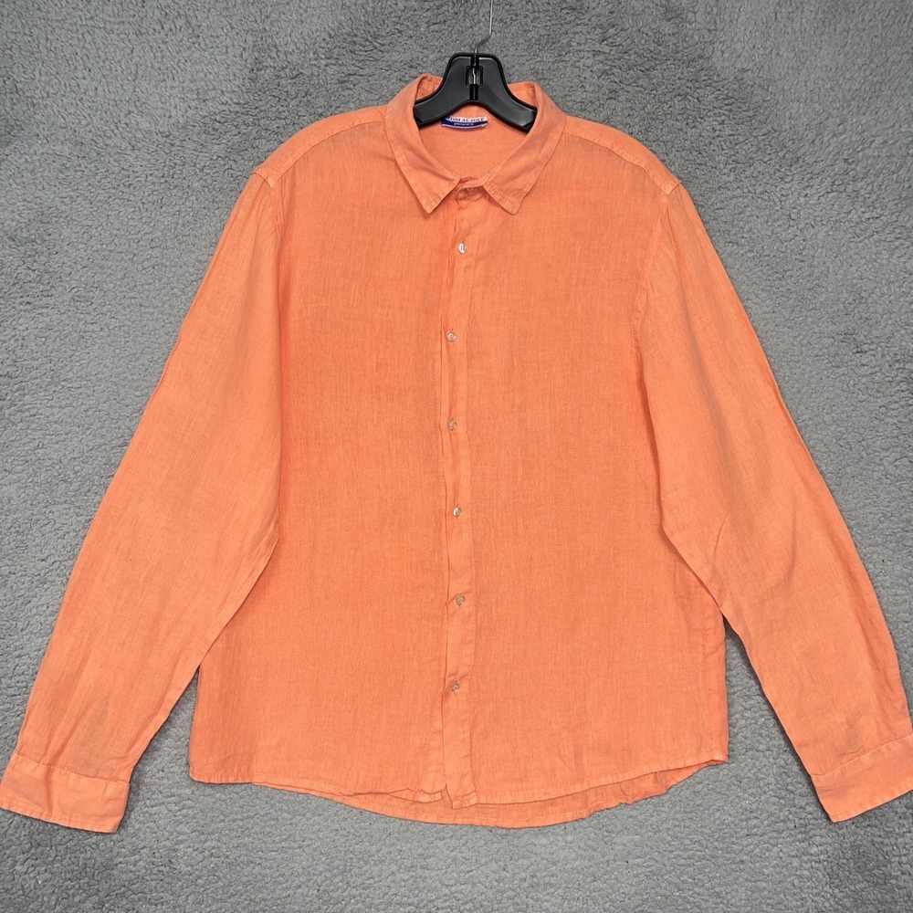Leoni Al Sole Positanerie Shirt Men's Sz XL Orange 100% Pure Linen Button Down